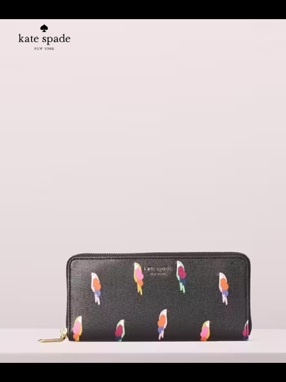 kate spade Black Parrot Print Zip Wallet